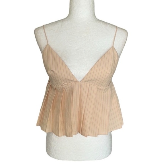 NWT Zara Striped Print Pleated Cropped Peplum Babydoll Cami Top - Picture 4 of 8